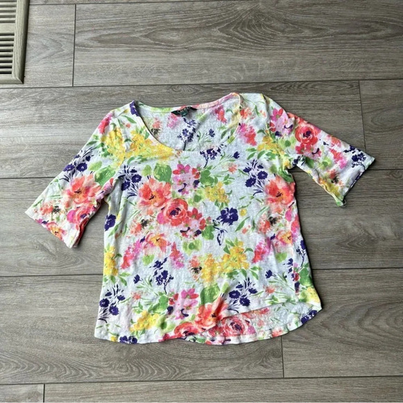 Ralph Lauren Pure Linen  Floral Print Short Sleeve Blouse - Picture 4 of 14